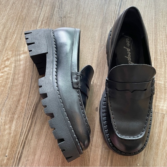 Free People Lyra Lug Sole Loafer Black Sz 38